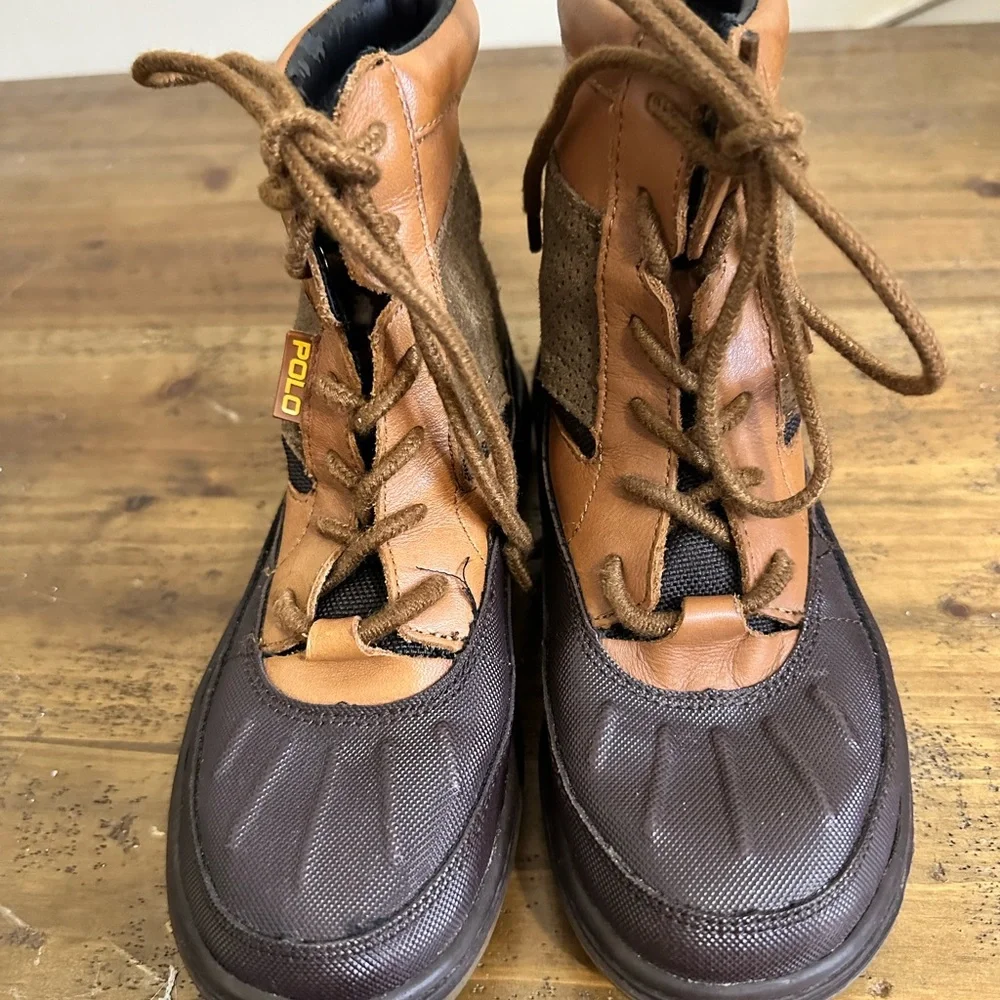 Polo Ralph Lauren Winter Boots Boys 7 Chocolate Tan Leather Boot,size 1